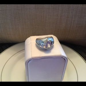 Sterling Silver Blue Topaz with inlaid MOP ring